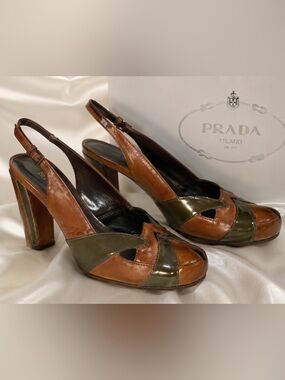 Classic Prada Leather Slingback Sturdy Block Heels (Auth)